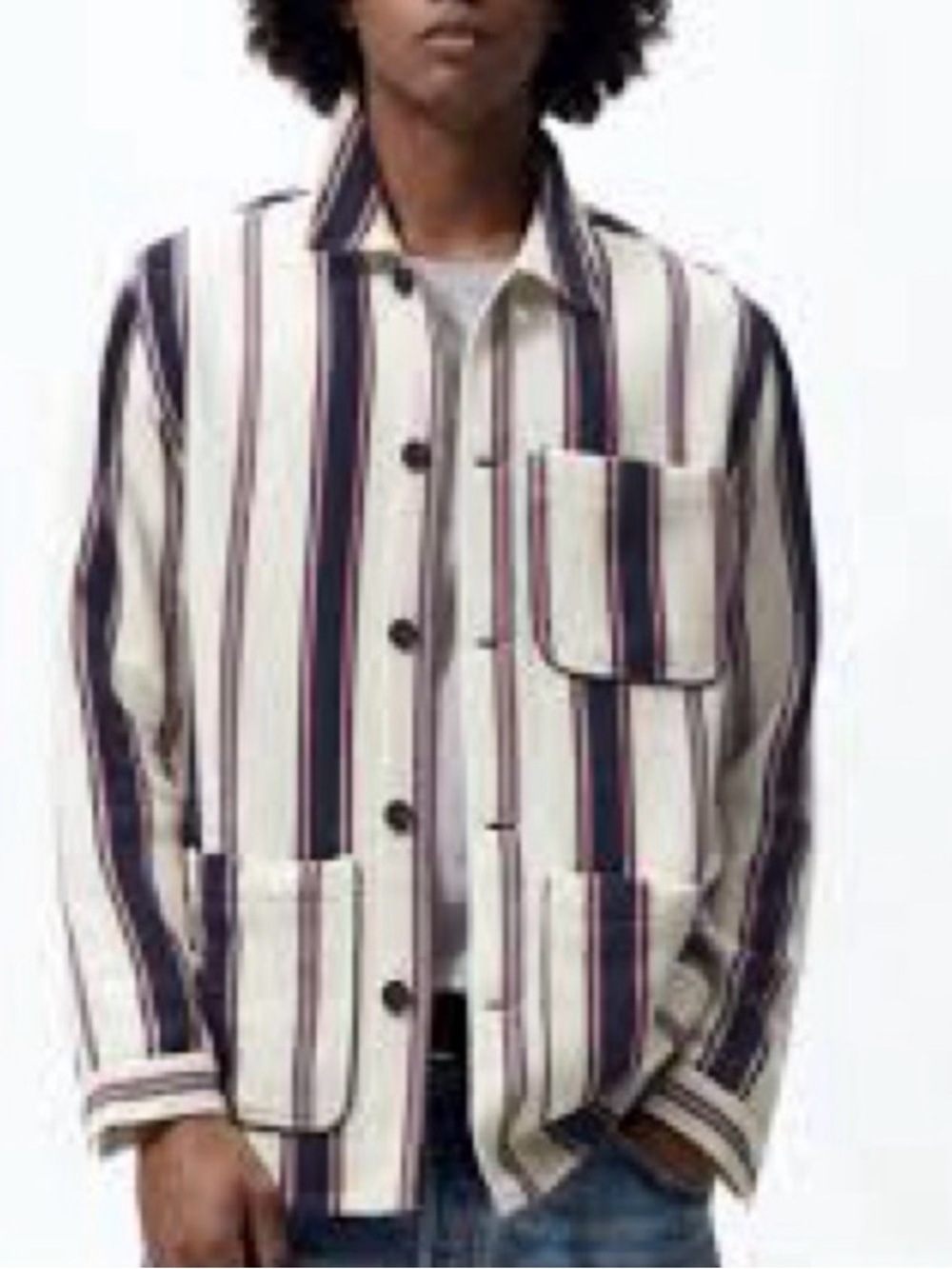 Zara Men’s Striped Cotton blend Casual Shacket Textured Button Up Shirt Sz M